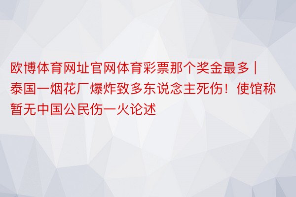 欧博体育网址官网体育彩票那个奖金最多 | 泰国一烟花厂爆炸致多东说念主死伤！使馆称暂无中国公民伤一火论述