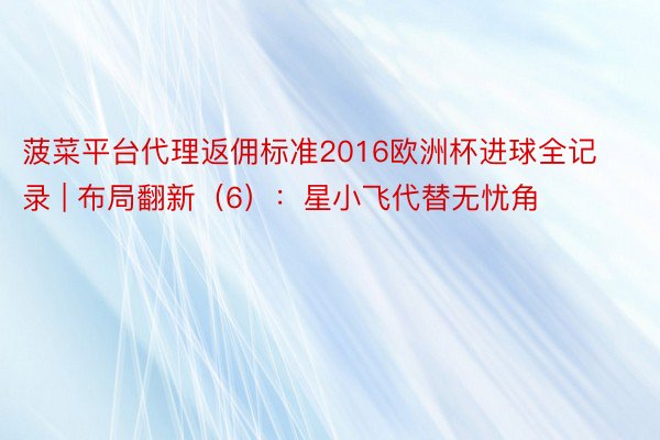 菠菜平台代理返佣标准2016欧洲杯进球全记录 | 布局翻新(6):星小飞代替无忧角